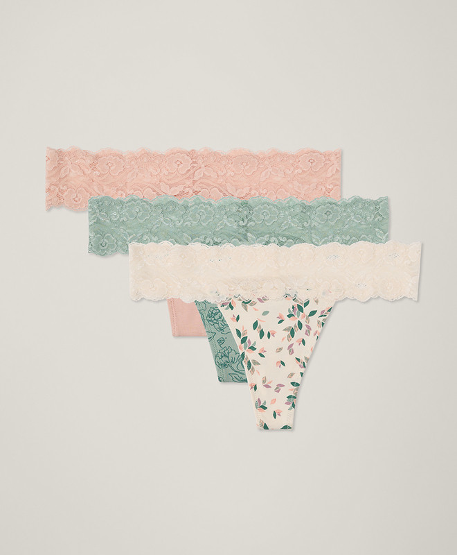 Women’s Lace Waist Thong 3-pack made with Organic Cotton | Pact | Pact Apparel