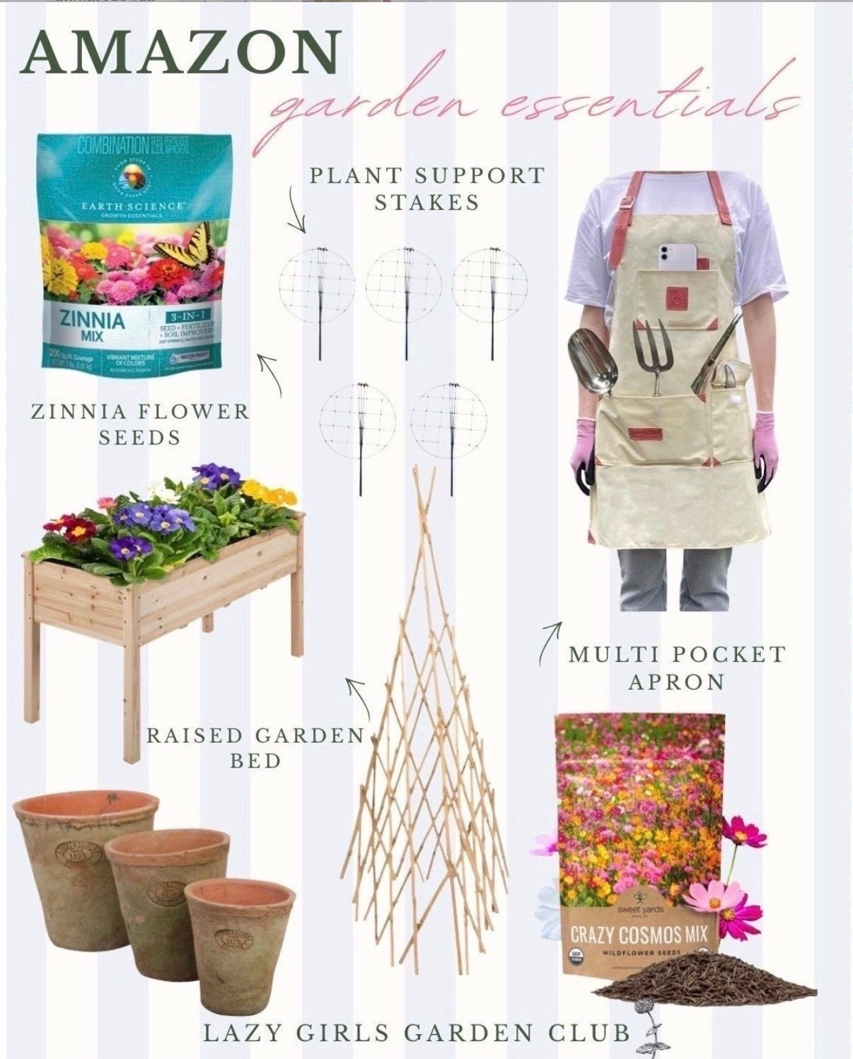 Shop some of my garden essentials from Amazon! 

Zinnia flower seed mix, wildflower seed mix, gardening apron, gardening bamboo trellis, raised garden bend, gardening pots, garden stakes 



#LTKHome #LTKSpringSale #LTKSeasonal