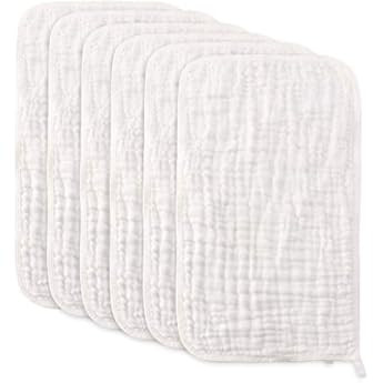 Muslin Burp Cloths 10 Pack Large 100% Cotton Hand Washcloths 6 Layers Extra Absorbent and Soft (Whit | Amazon (US)