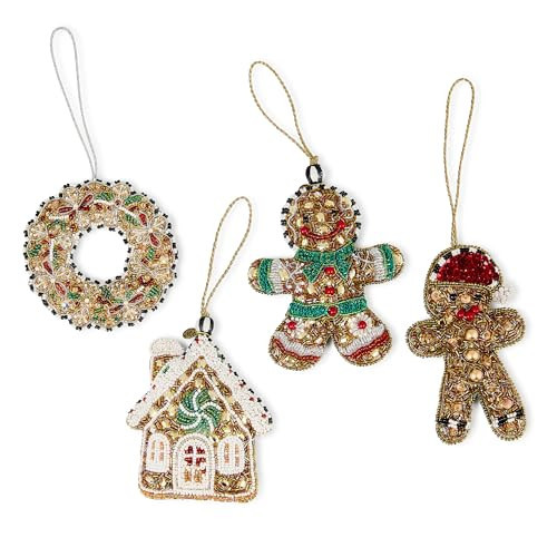 MACKENZIE-CHILDS Beaded Ornament, Christmas Tree Ornament, Set of 4, Gingerbread | Amazon (US)