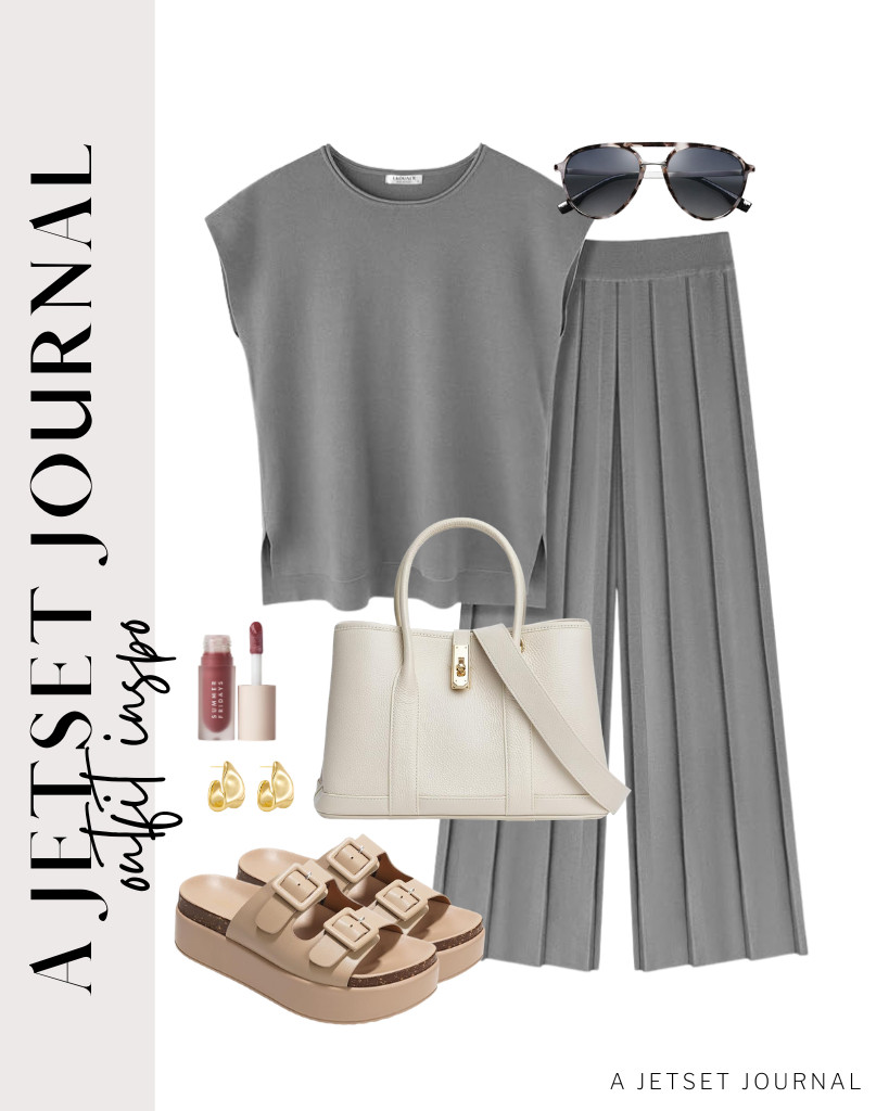 The last lounge set to style is this gray Ekouaer 2-piece outfit. You can step into these Project Cloud platform sandals and grab a DORIS&JACKY leather top-handle purse to complete this fit. Apply a bit of Summer Fridays Dream Lip Oil, too!

#LTKSeasonal #LTKSaleAlert #LTKTravel
 

 