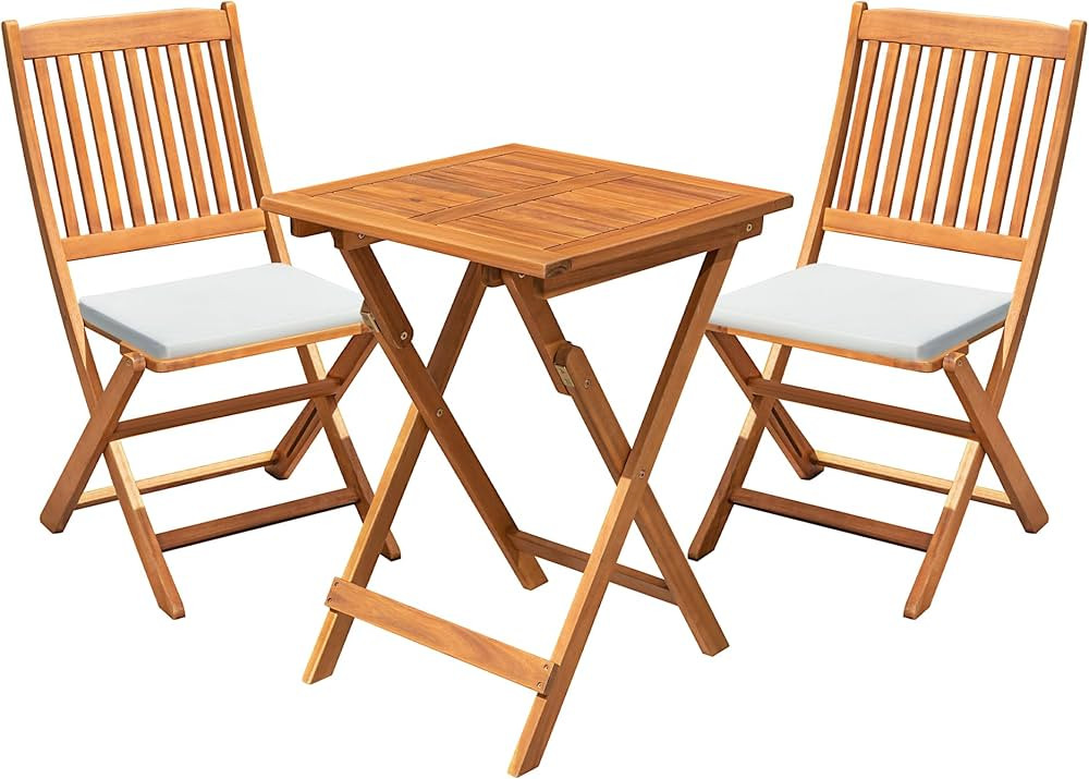 Flamaker Patio Set 3 Piece Acacia Wood Folding Bistro Set Outdoor Square Table and Chairs Balcony... | Amazon (US)