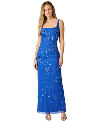 Adrianna Papell Sleeveless Floral Beaded Column Dress - Macy's | Macy's