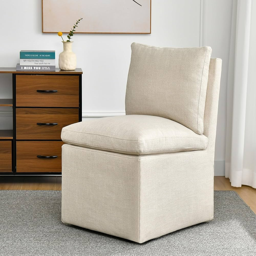 Duhome Upholstered Armless Dining Chair with Casters,Linen Accent Chair for Living Room,Single So... | Amazon (US)