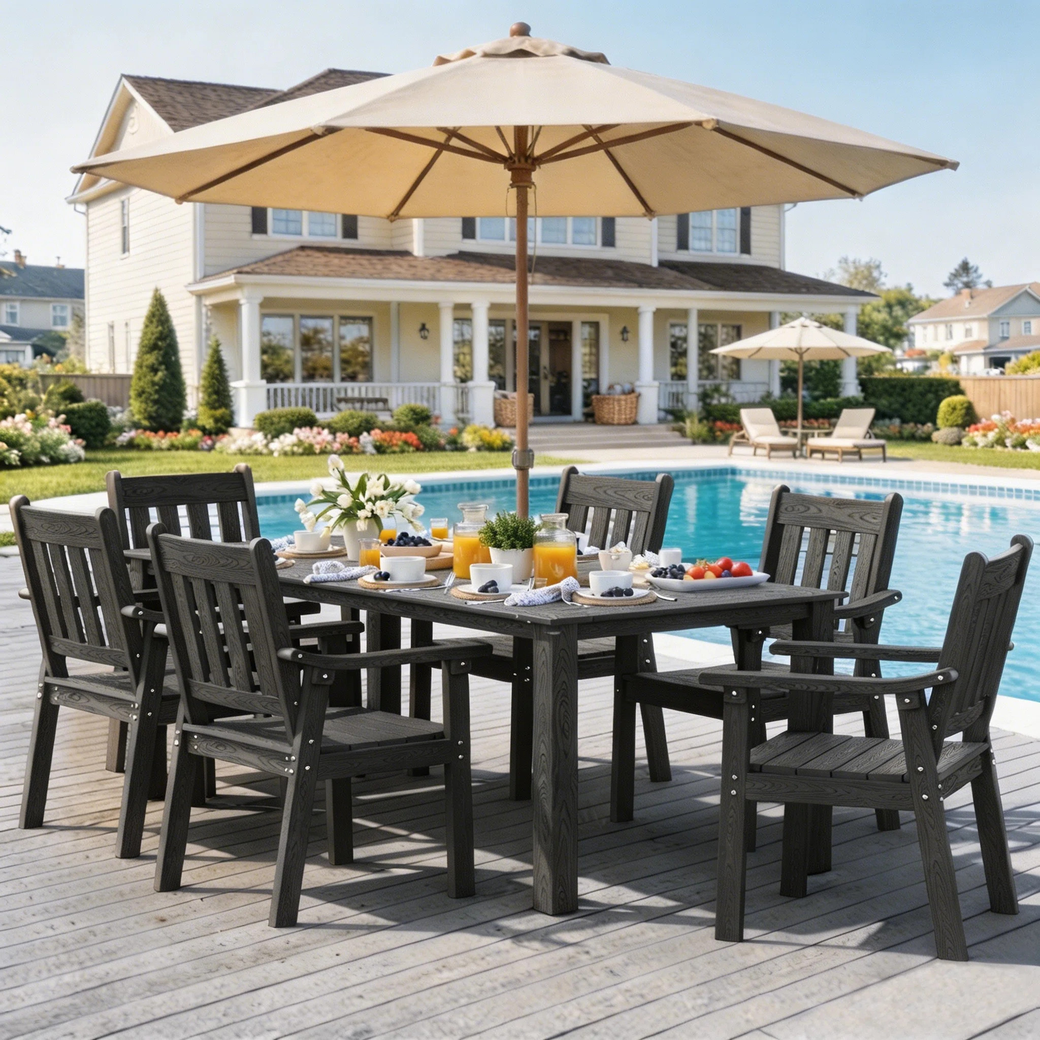 All Weather Rectangular HIPS Outdoor Patio Dining Sets with Arm Chairs | Wayfair North America
