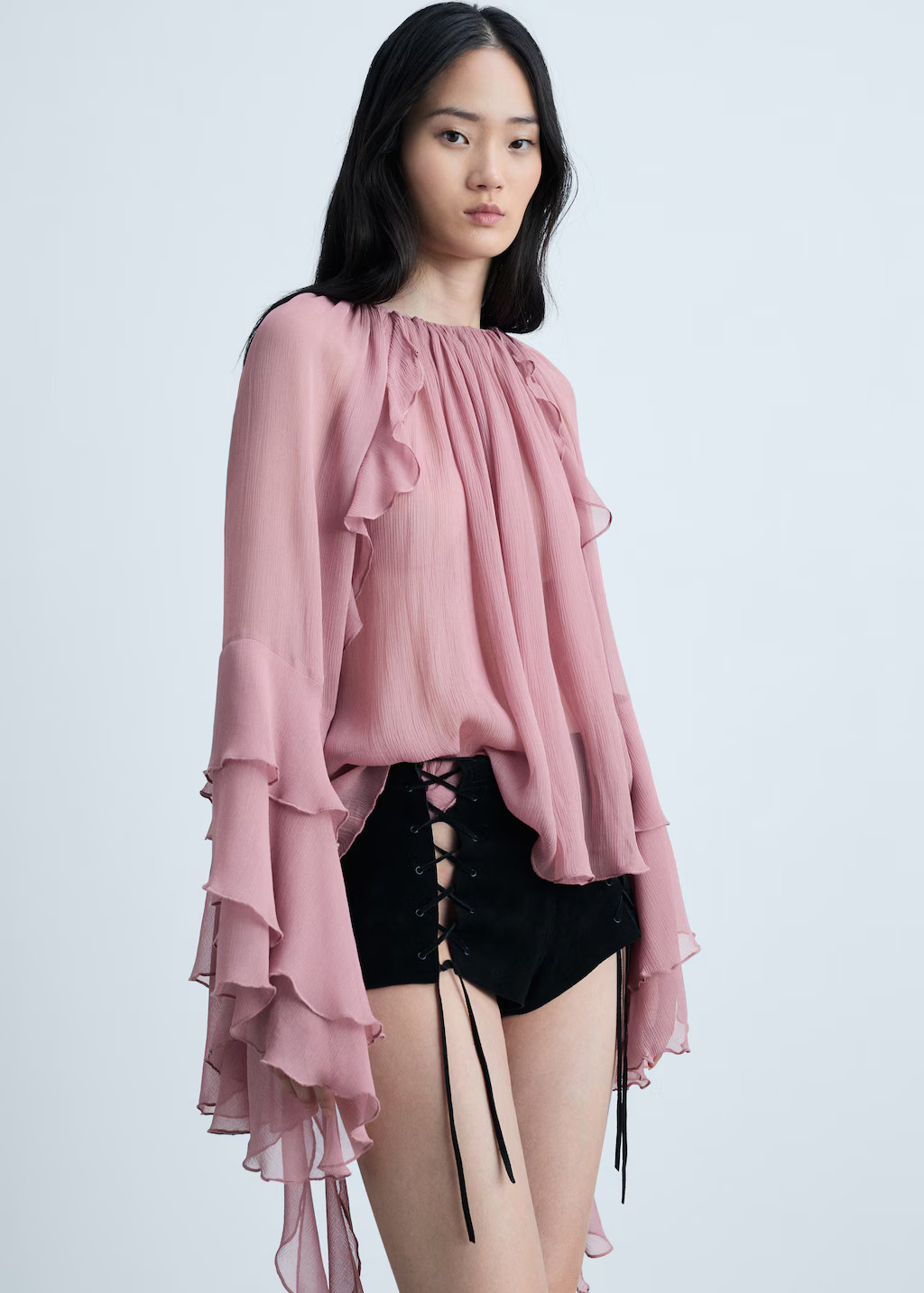 Ruffled chiffon blouse  - Woman | MANGO USA | MANGO (US)