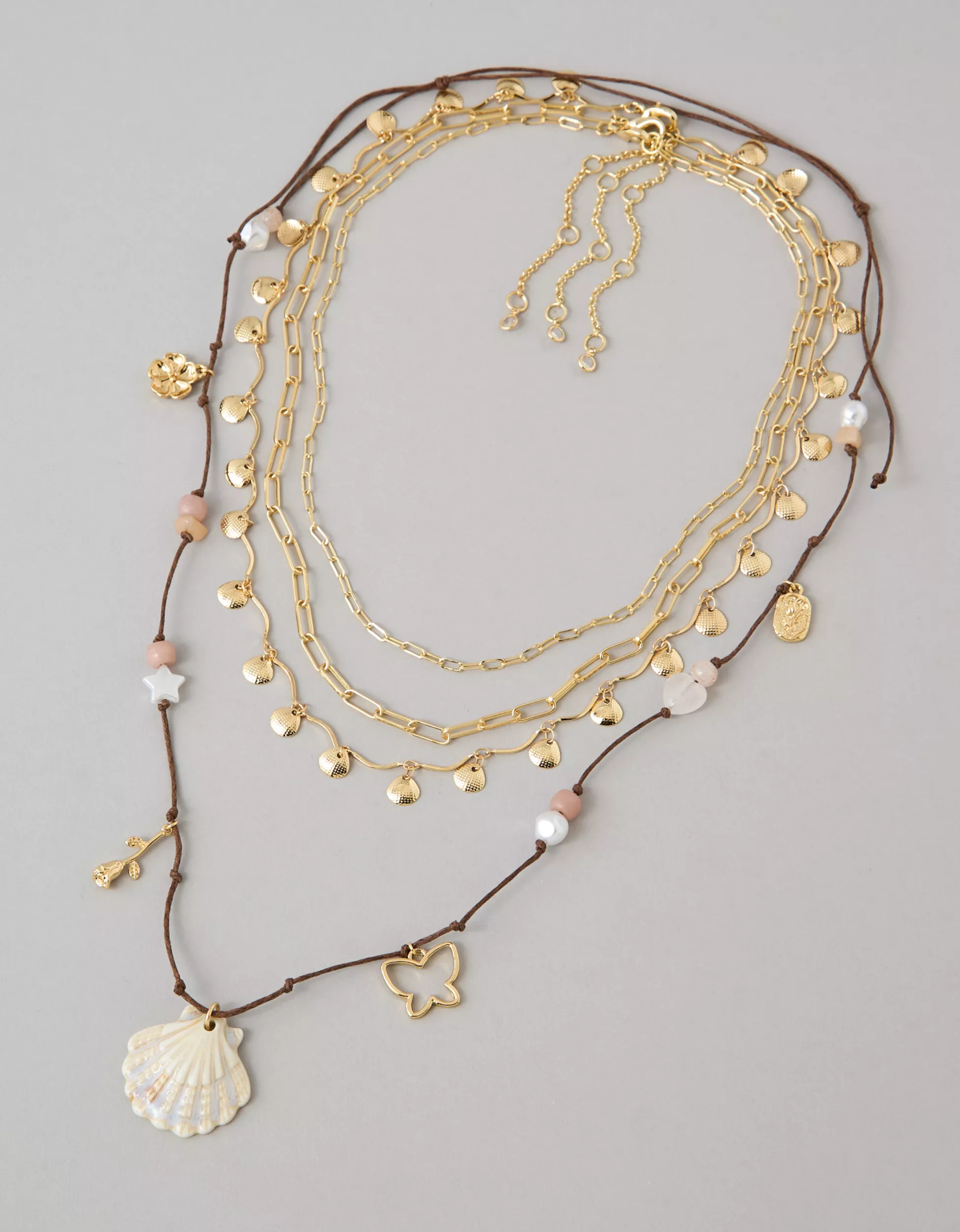 AE Layered Shell Necklaces 4-Pack | American Eagle Outfitters (US & CA)