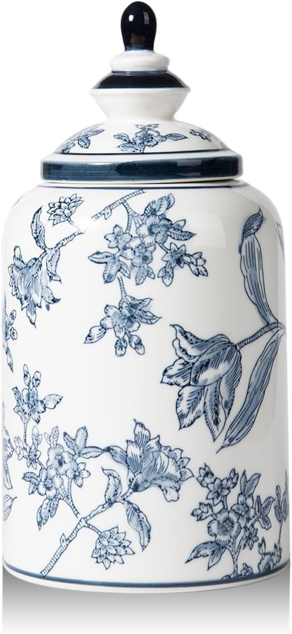 Blue and White Ginger Jar for Home Decor, Chinoiserie Vase Decor, Ceramic Decorative Jars with Li... | Amazon (US)