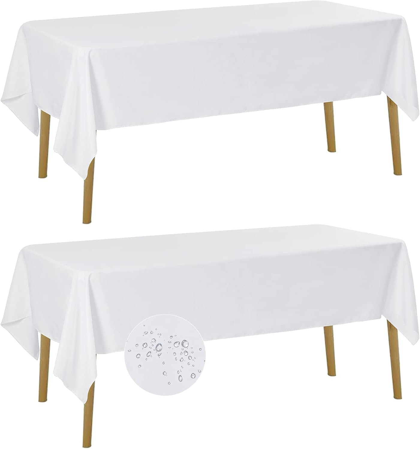 Fokitut 2 Pack Waterproof Rectangle Tablecloth, 60x120 Inch,Stain Resistant and Wrinkle Polyester Table Cloth, Fabric Table Cover for Kitchen Dining, Wedding, Party, Holiday Dinner-White | Amazon (US)