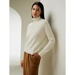 Turtleneck Sweater with Rib Hemline | LilySilk