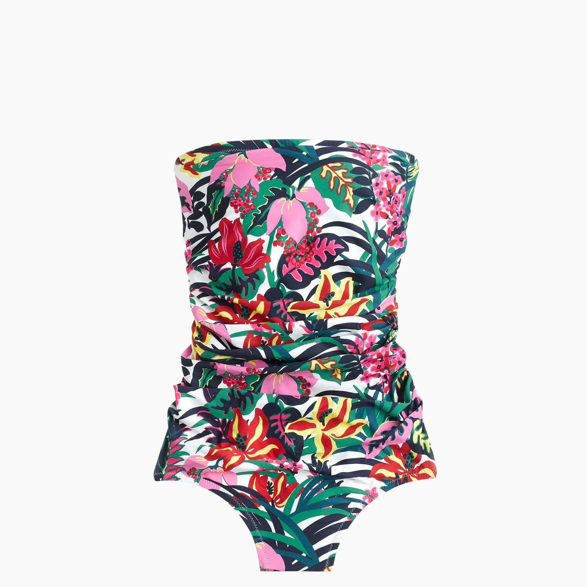 Ruched bandeau one-piece swimsuit in jungle floral | J.Crew US
