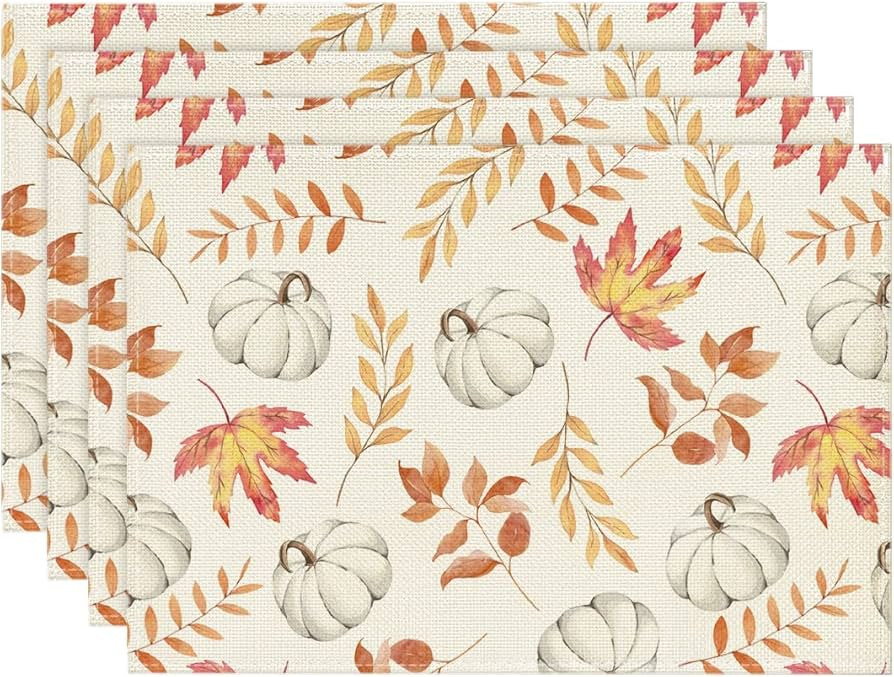 Artoid Mode Orange Maple Leaf Pumpkin Fall Placemats Set of 4, 12x18 Inch Seasonal Autumn Table Mats | Amazon (US)