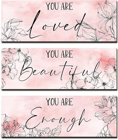 3 Pieces Floral Wooden Wall Hanging Wall Art Positive Quotes You Are Loved You Are Beautiful You ... | Amazon (US)