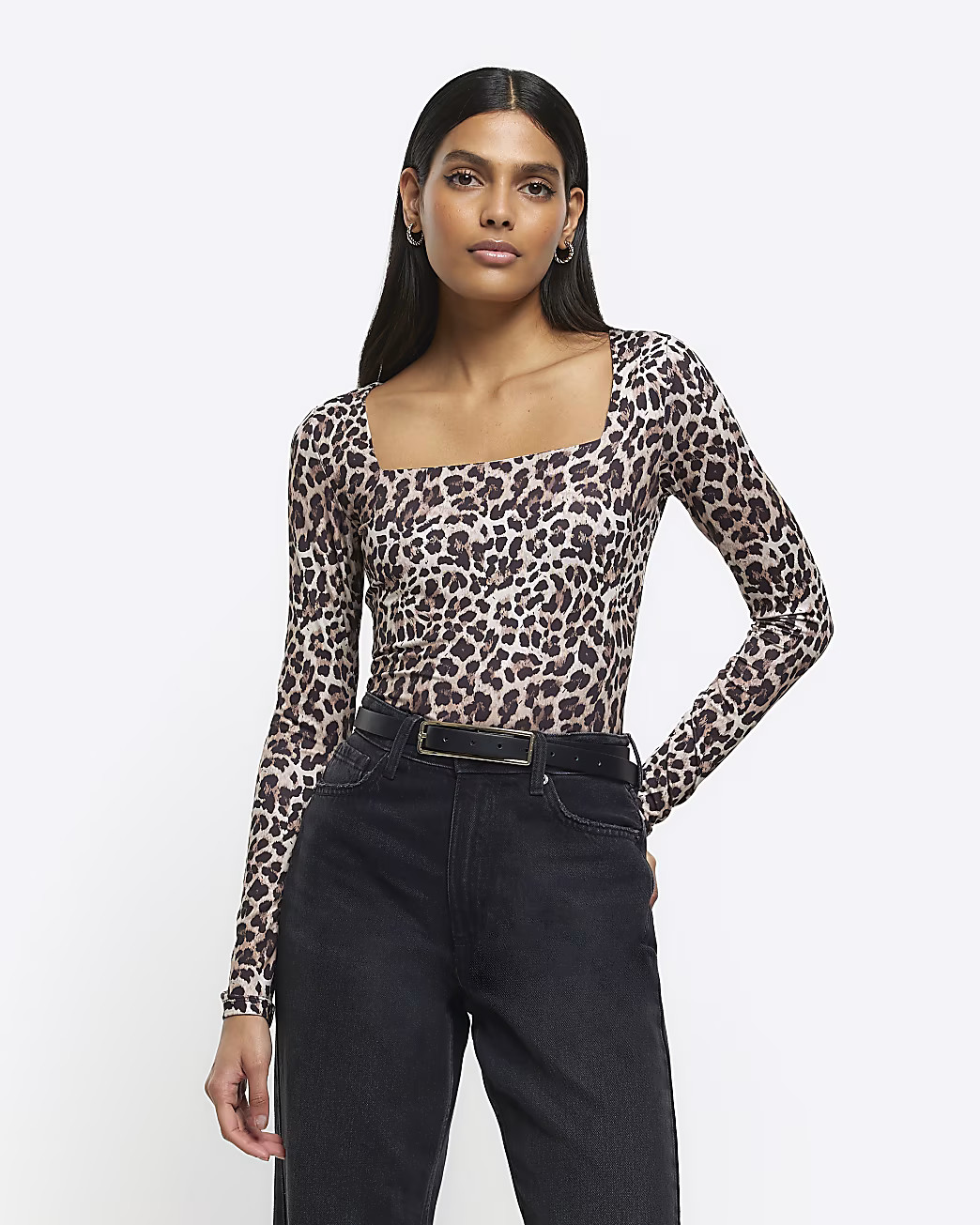 Brown animal print long sleeve bodysuit | River Island (UK & IE)