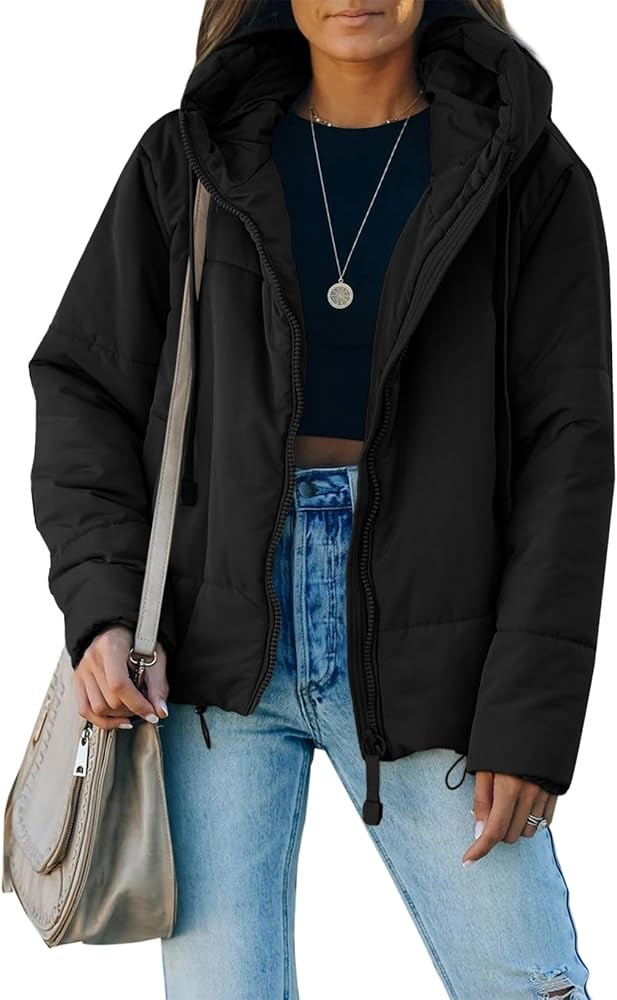 Dokotoo Womens 2025 Winter Full Zipper Hooded Puffer Jacket Short Coat with Pockets | Amazon (US)