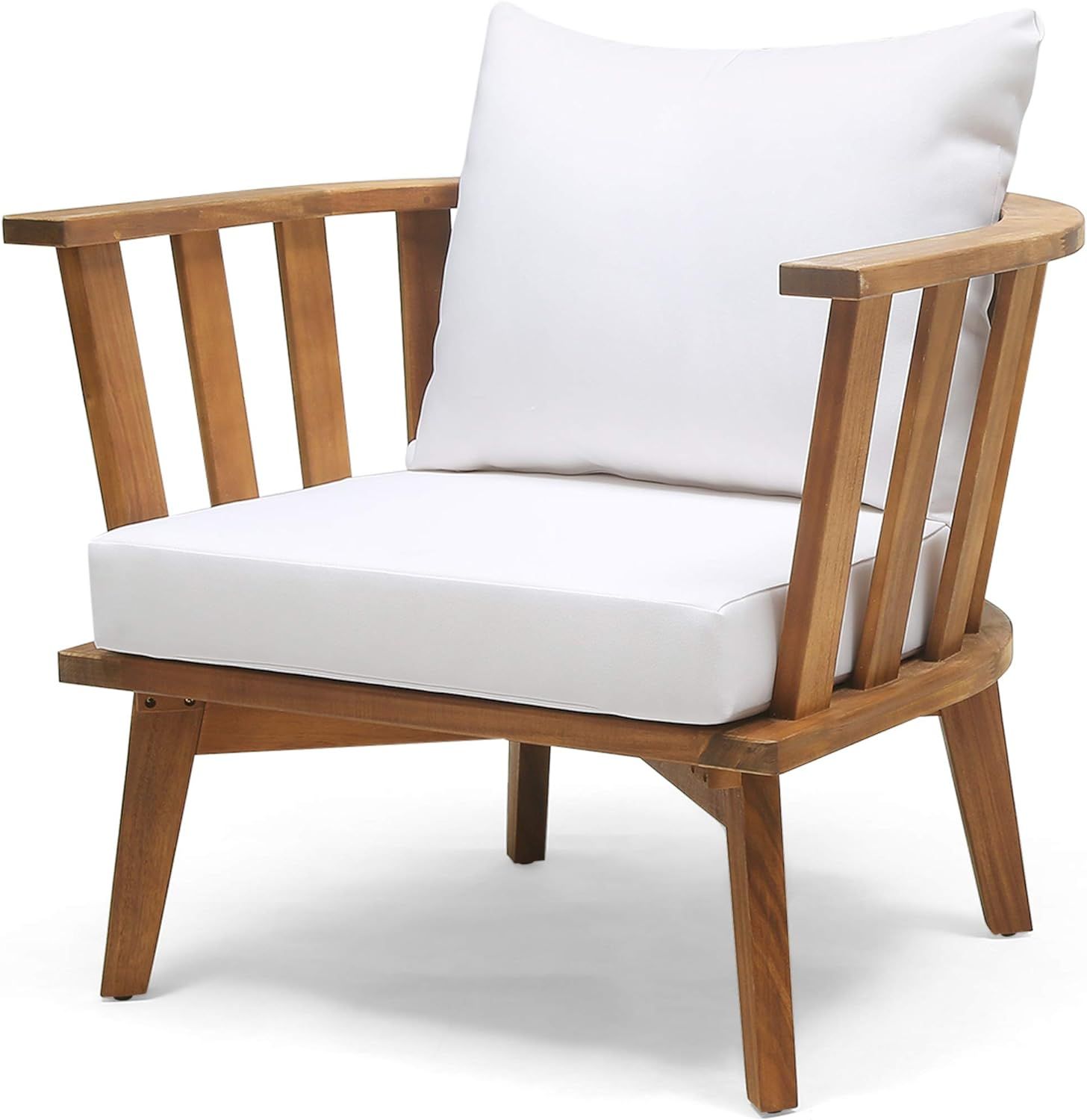 Christopher Knight Home 309123 Dean Outdoor Wooden Club Chair with Cushions, White and Teak Finis... | Amazon (US)