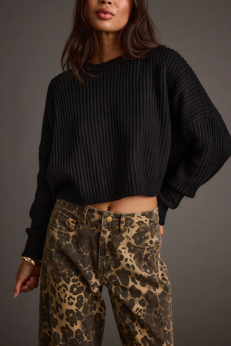 Maxine Black Cropped Sweater | 12th Tribe