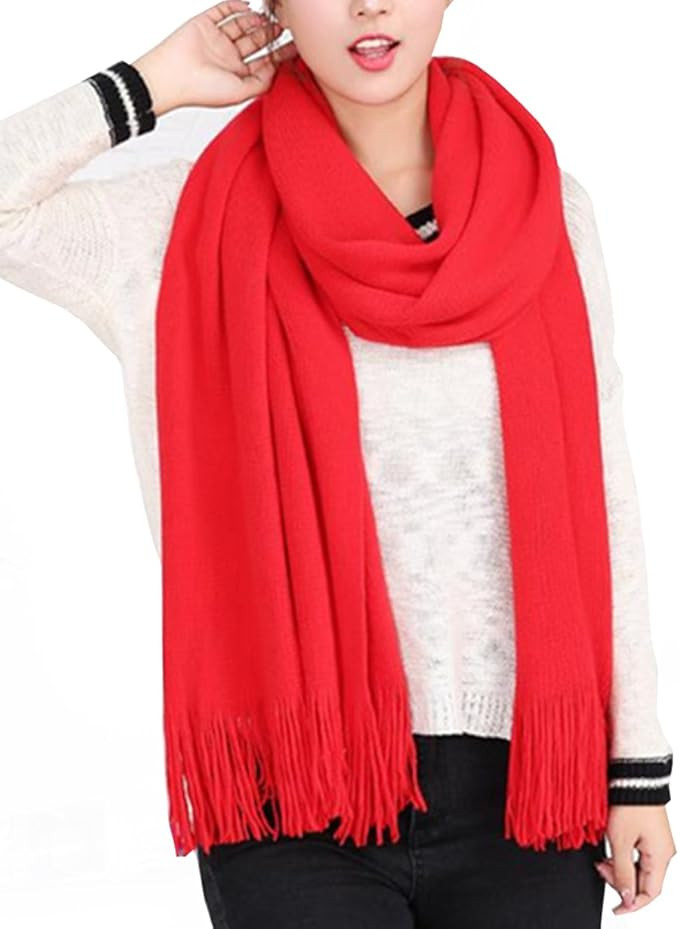 Wander Agio Women's Warm Long Scarves Winter Scarfs Pure Color Scarf Tassel | Amazon (US)