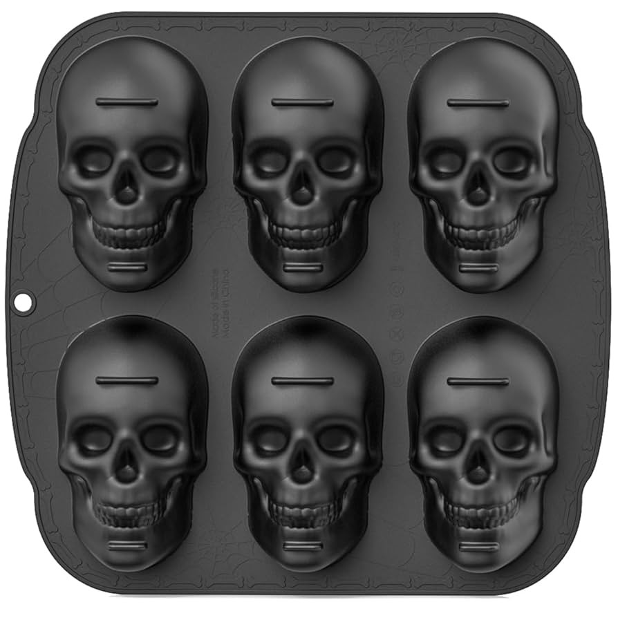 6 Cavities Large Skull Cake Pan Silicone Mold - 3D Skull Ice Cube Mold, Halloween Silicone Molds ... | Amazon (US)