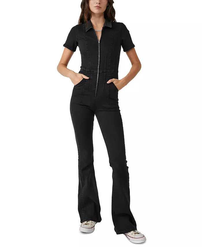 Women's Jayde Zip-Front Flare-Leg Jumpsuit | Macy's