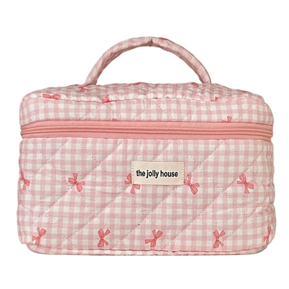 HAHUT Checkered Cute Bow Cosmetic Bag with Zipper Makeup Organizer Storage Bag Cotton Quilted Cos... | Walmart (US)