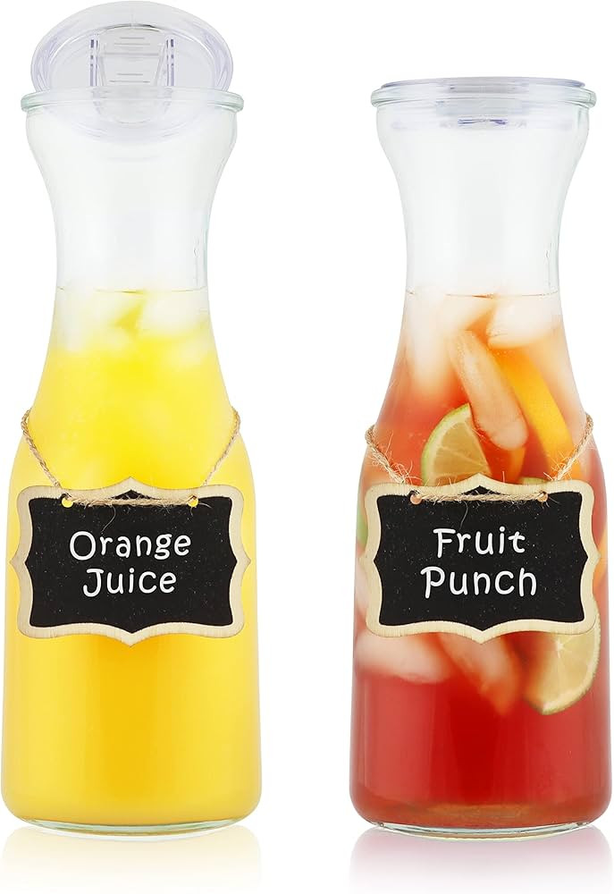 AYL Set of 2 Glass Carafe with Lids, 32 Oz Water Pitcher Beverage Serveware Carafe, Clear Glass P... | Amazon (US)