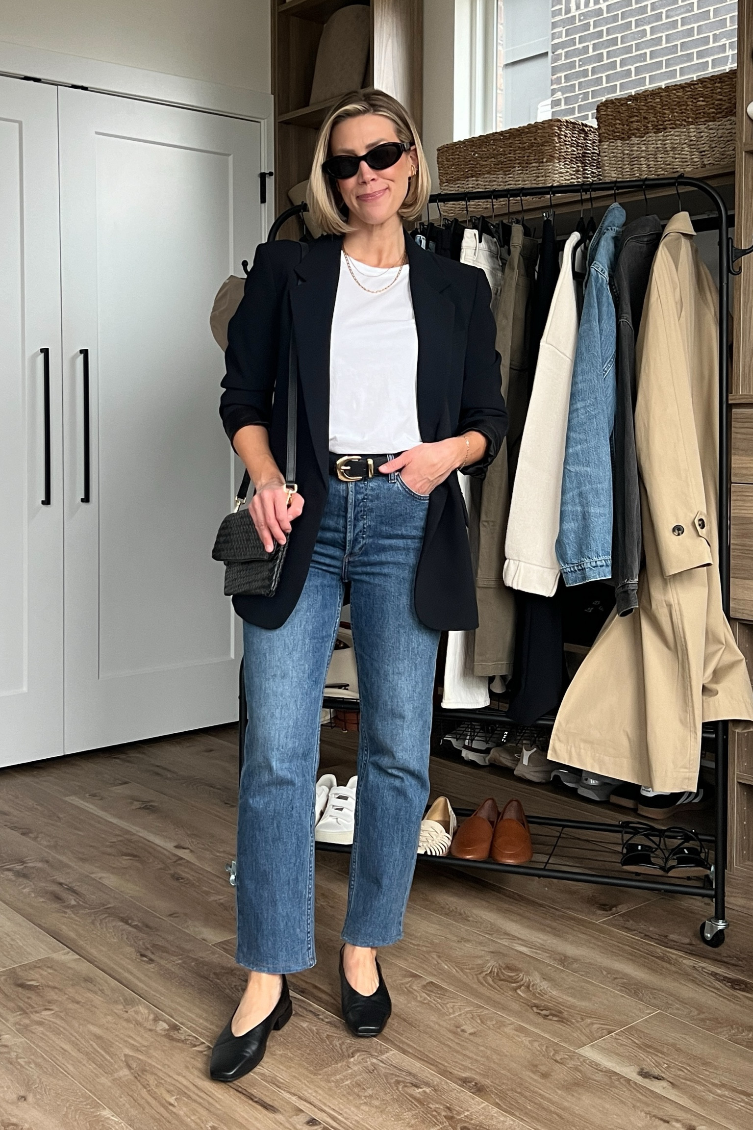 Wearing small tee, 4 blazer, 26/regular jeans, small belt, flats tts 
Tee Code: LINDSEY15

#LTKstyletip #LTKfindsunder100 #LTKfindsunder50