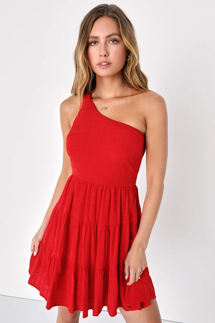 Adorable Sight Red One-Shoulder Tiered Mini Dress | Lulus (US)
