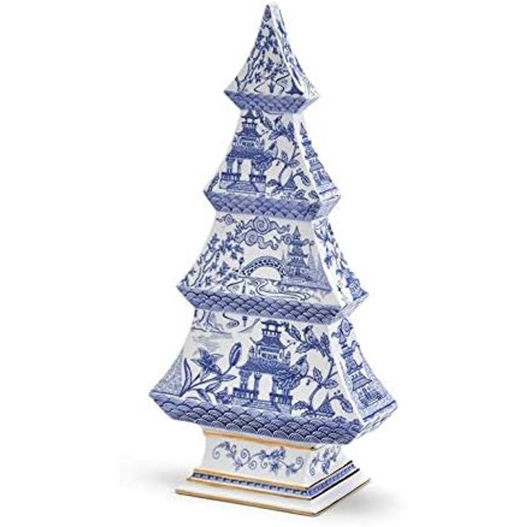 Two's Company Blue And White Mini Christmas Tree Ceramic Figurine - Small Christmas Tree Decor Fo... | Walmart (US)