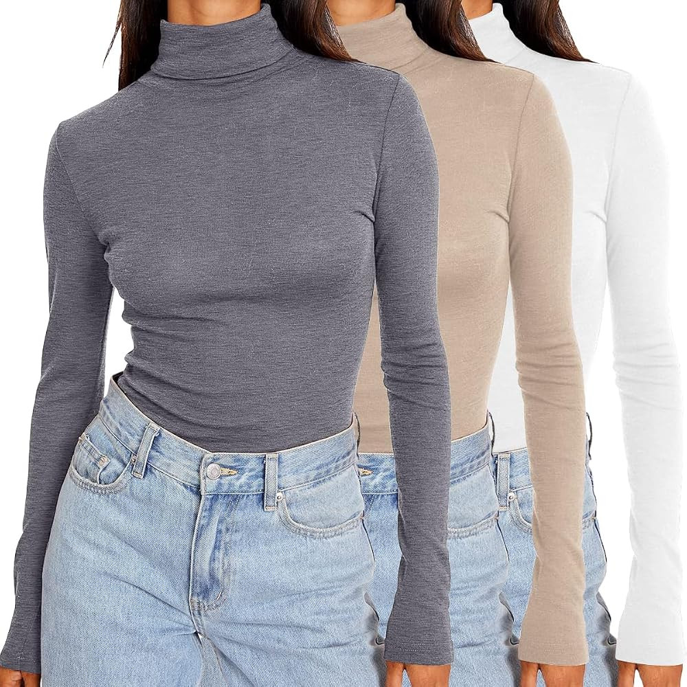 SUNBS Womens 3 Piece Turtleneck Long Sleeve Shirts Mock Neck Fall Fashion 2025 Slim Fit Winter Th... | Amazon (US)