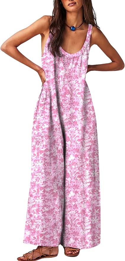 Antnation Womens Floral Reversible Jumpsuit Sleeveless Wide-Leg One Piece with Pockets Casual Sum... | Amazon (US)