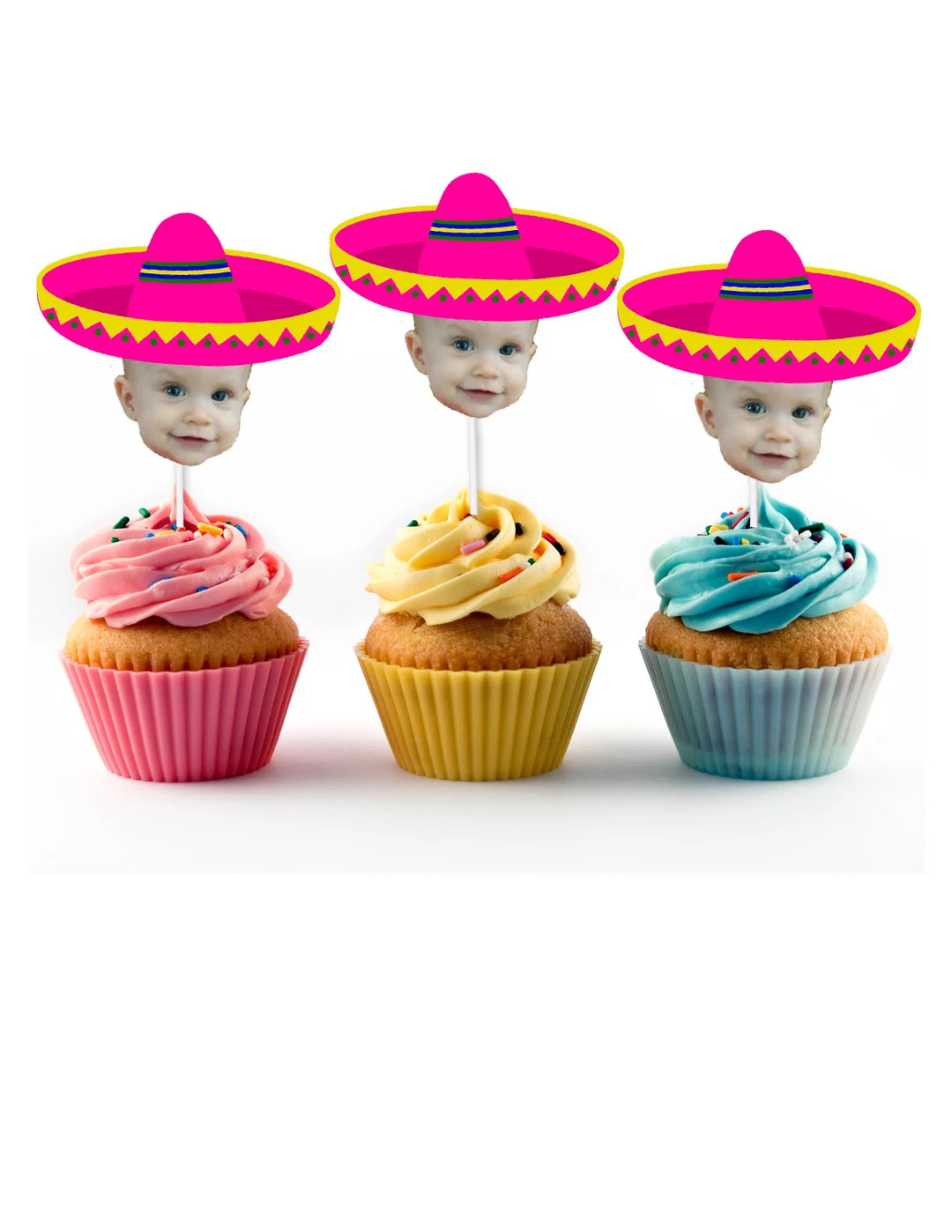Sombrero Cupcake Toppers With Custom Face Photo 12 Count  - Etsy | Etsy (US)