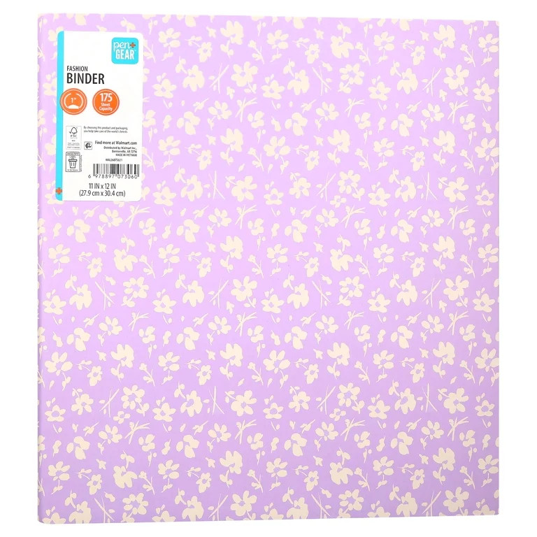 Pen+Gear Fashion 1" Round-Ring Binder, Purple Floral | Walmart (US)