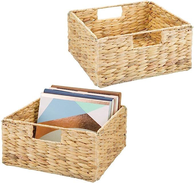 mDesign Natural Woven Hyacinth Closet Storage Organizer Basket Bin - Open Top, Built-in Handles, ... | Amazon (US)