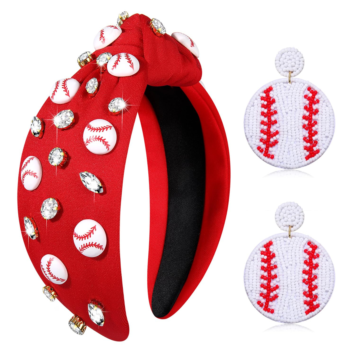 Knotted Headband for Women Sports Mom Gifts - Baseball Accessory Outfits, Crystal Charm, Wide Top... | Amazon (US)