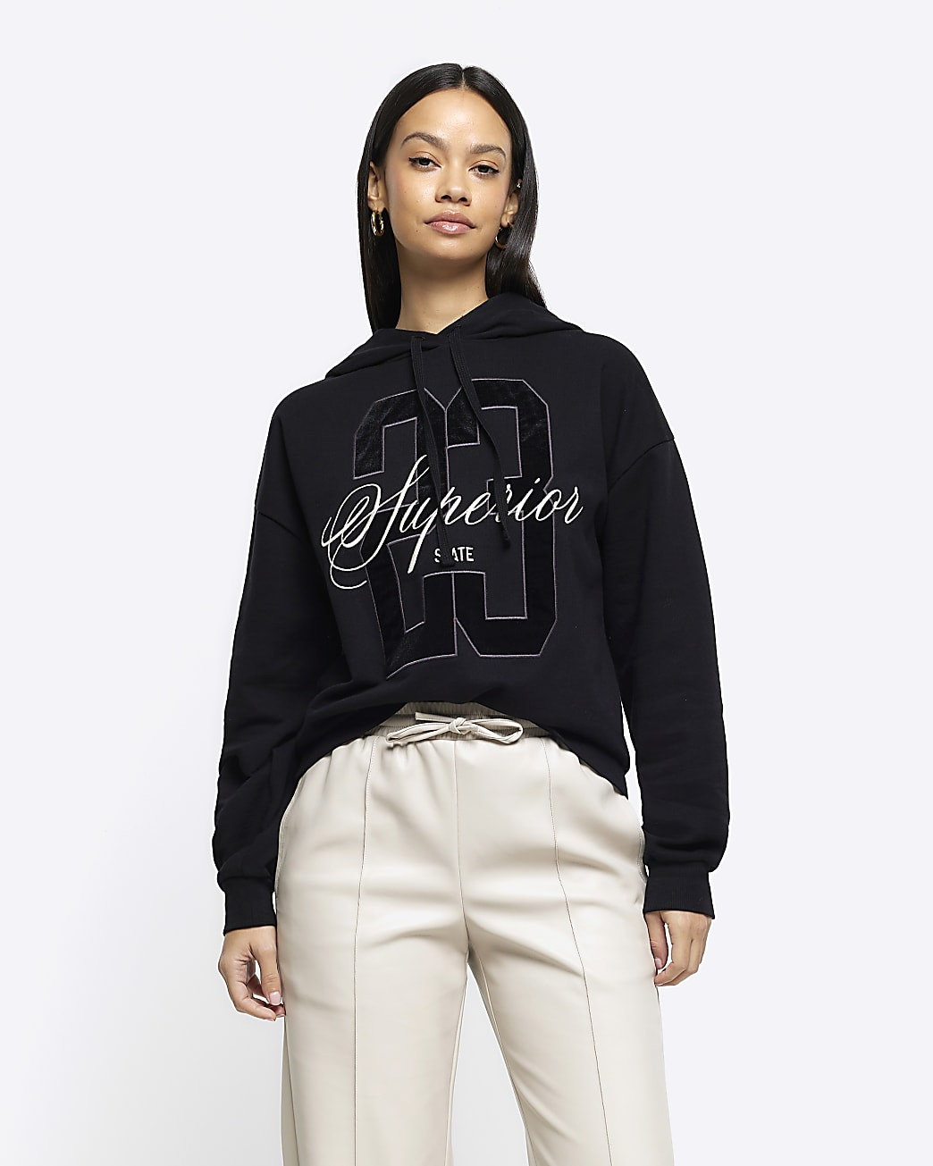 Black embroidered hoodie | River Island (UK & IE)