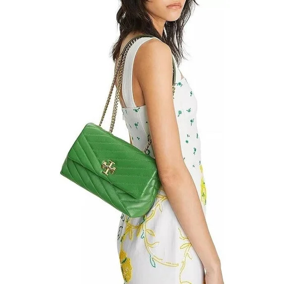 Tory Burch Kira Green Basil Chevron Small Convertible Leather Shoulder Quilted Bag New | Walmart (US)
