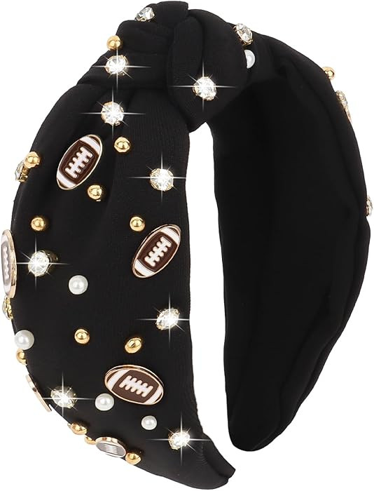 YARIEW Football Headbands, Pearl Rhinestone Jeweled Knotted Headband, Fashion Headband Sports Hai... | Amazon (US)