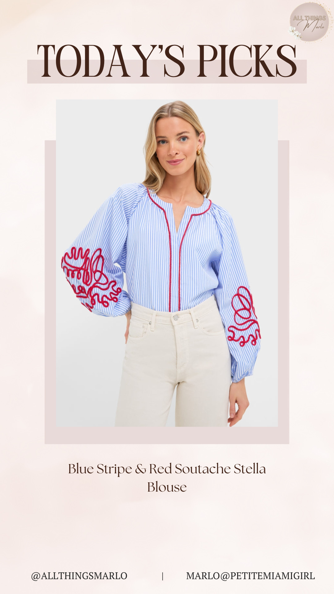 Blue Stripe & Red Soutache Stella Blouse 

 #LTKSeasonal #LTKWorkwear #LTKTravel