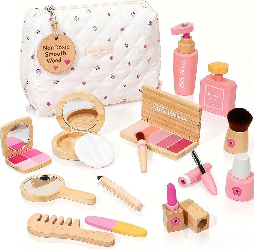 Amazon.com: Wooden Pretend Makeup Kit for Toddlers: Non Toxic Mess Free Play Makeup Toy Set for 1 2 3 Year Old Girls - Perfect Toddler Montessori Toys Christmas Birthday Gift Ideas : Toys & Games | Amazon (US)
