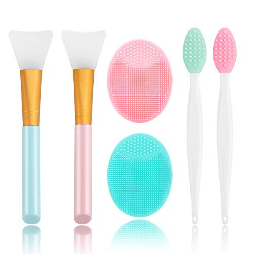 Silicone Face Scrubber, 2pcs Exfoliating Lip Brush, 2pcs Face Cleansing Brush & Silicone Facial Mask Brush Exfoliator Blackhead Skin Care Tool | Amazon (US)