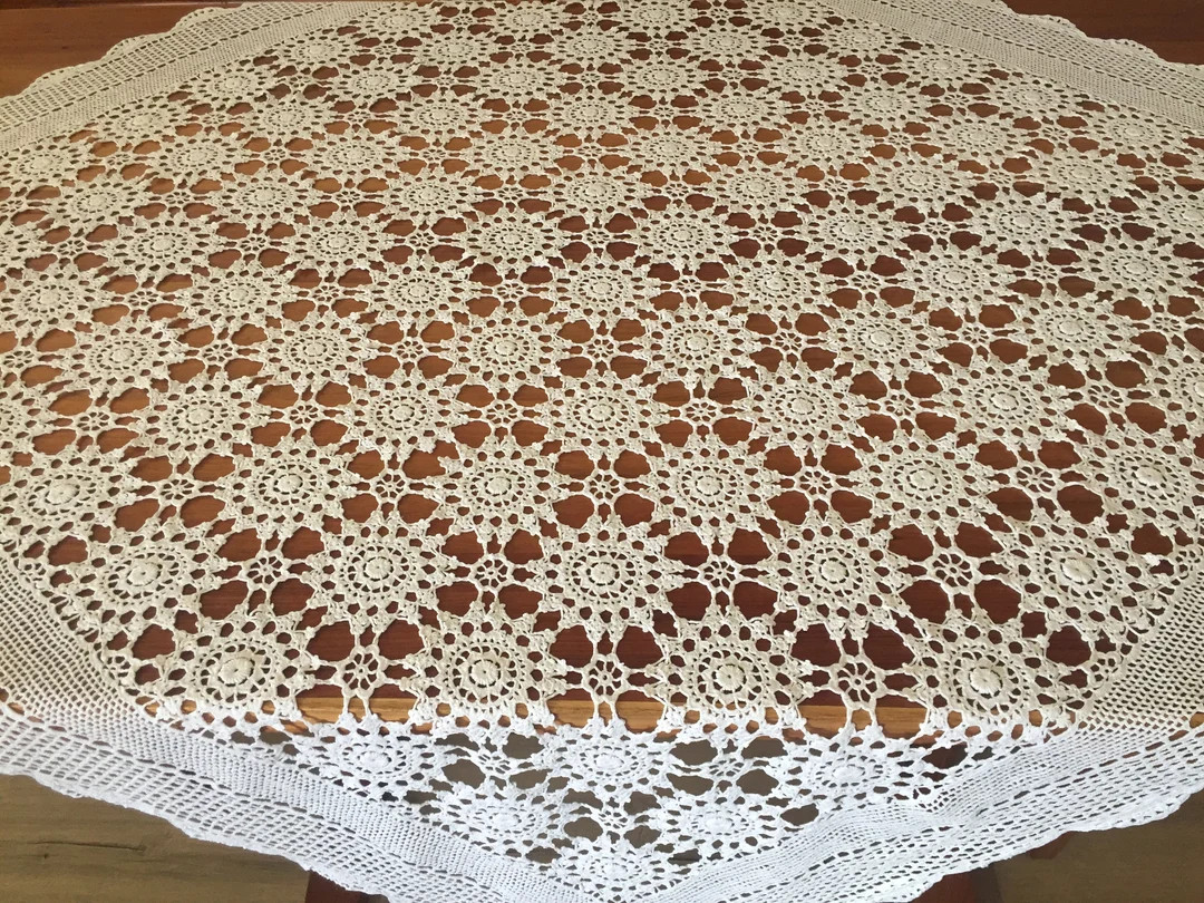 Vintage Crochet Lace Tablecloth - Etsy | Etsy (US)