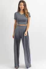 BUTTER SOFT CHARCOAL PALAZZO PANT SET | L'ABEYE