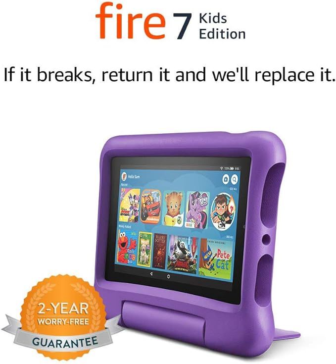 Fire 7 Kids Edition Tablet, 7" Display, 16 GB, Purple Kid-Proof Case | Amazon (US)