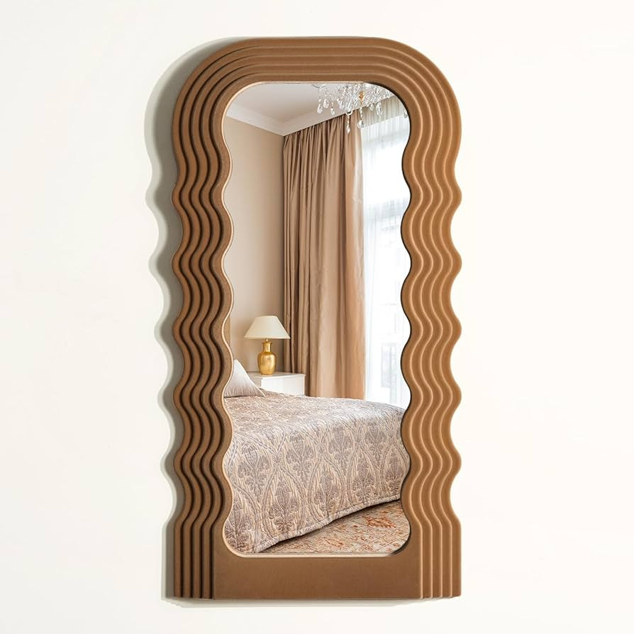 Wavy Wall Mirror for Cozy Home Decor, 14x28 Arched Wall Mounted Mirror with Velvet Touch for Girl... | Amazon (US)