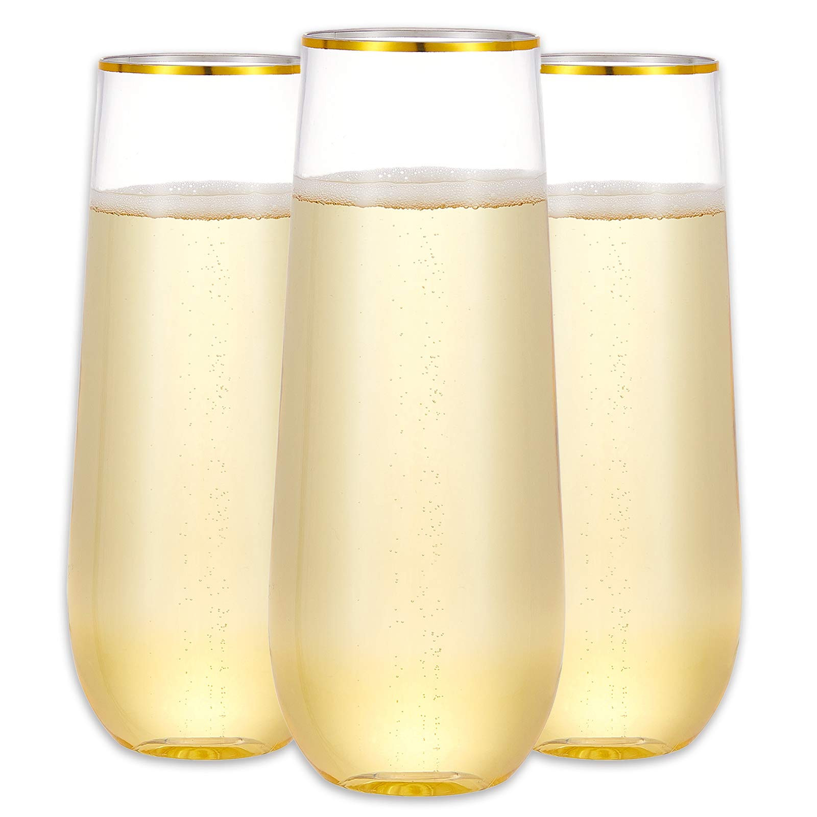 N9R 12PCS Plastic Champagne Flutes, 9 oz Stemless Disposable Gold Rim Toasting Glasses, Crystal C... | Amazon (US)