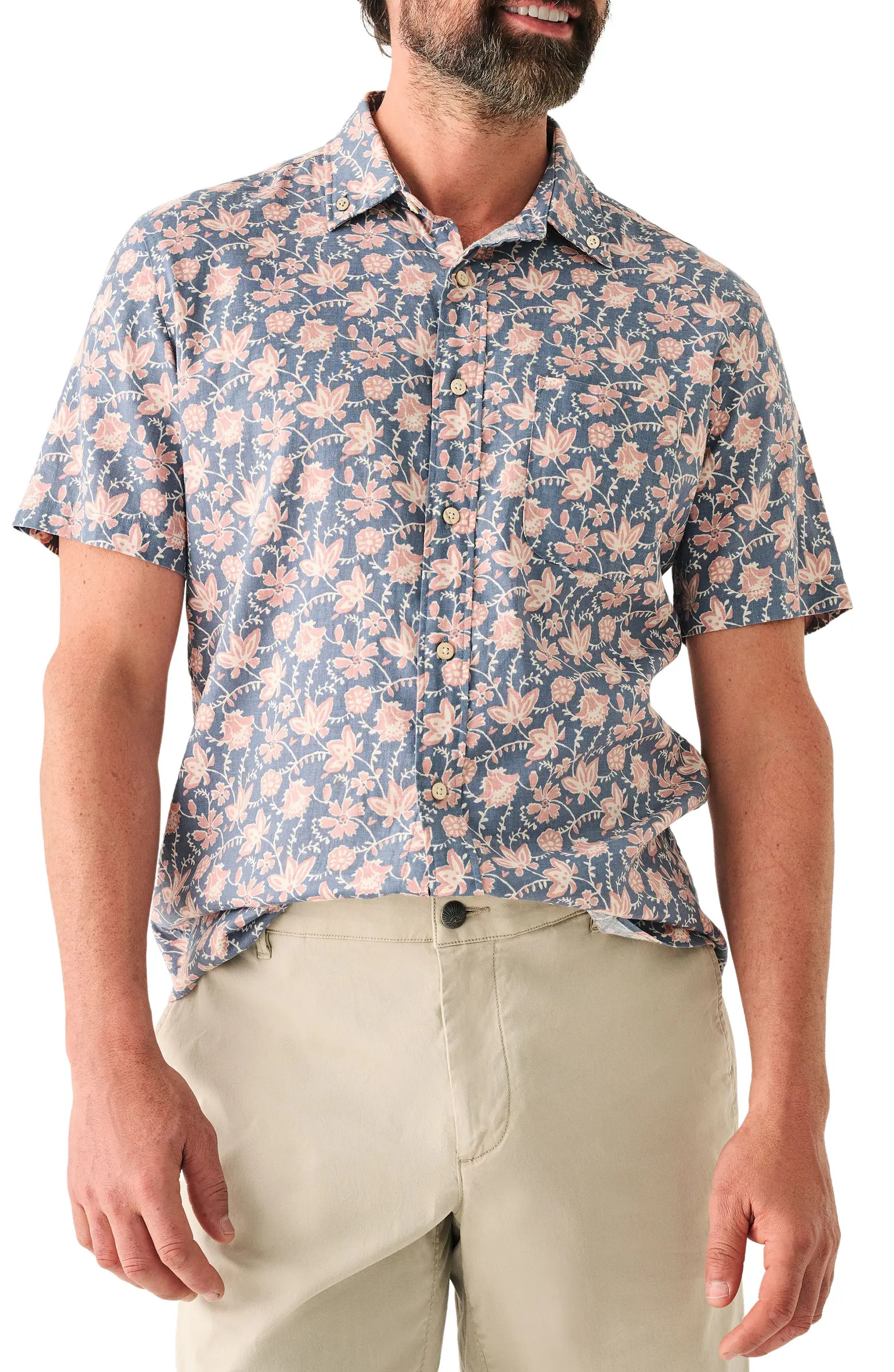 Faherty Breeze Floral Short Sleeve Hemp & Lyocell Button-Down Shirt | Nordstrom | Nordstrom