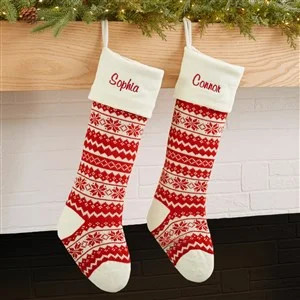 Holiday Sweater Personalized Jumbo Knit Christmas Stockings - Red & Ivory | Personalization Mall