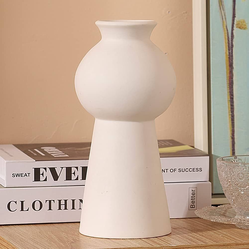 WEIDILIDU White Ceramic Vase Nordic Minimalist Style Decor for Countertop Center Dresser Kitchen ... | Amazon (US)
