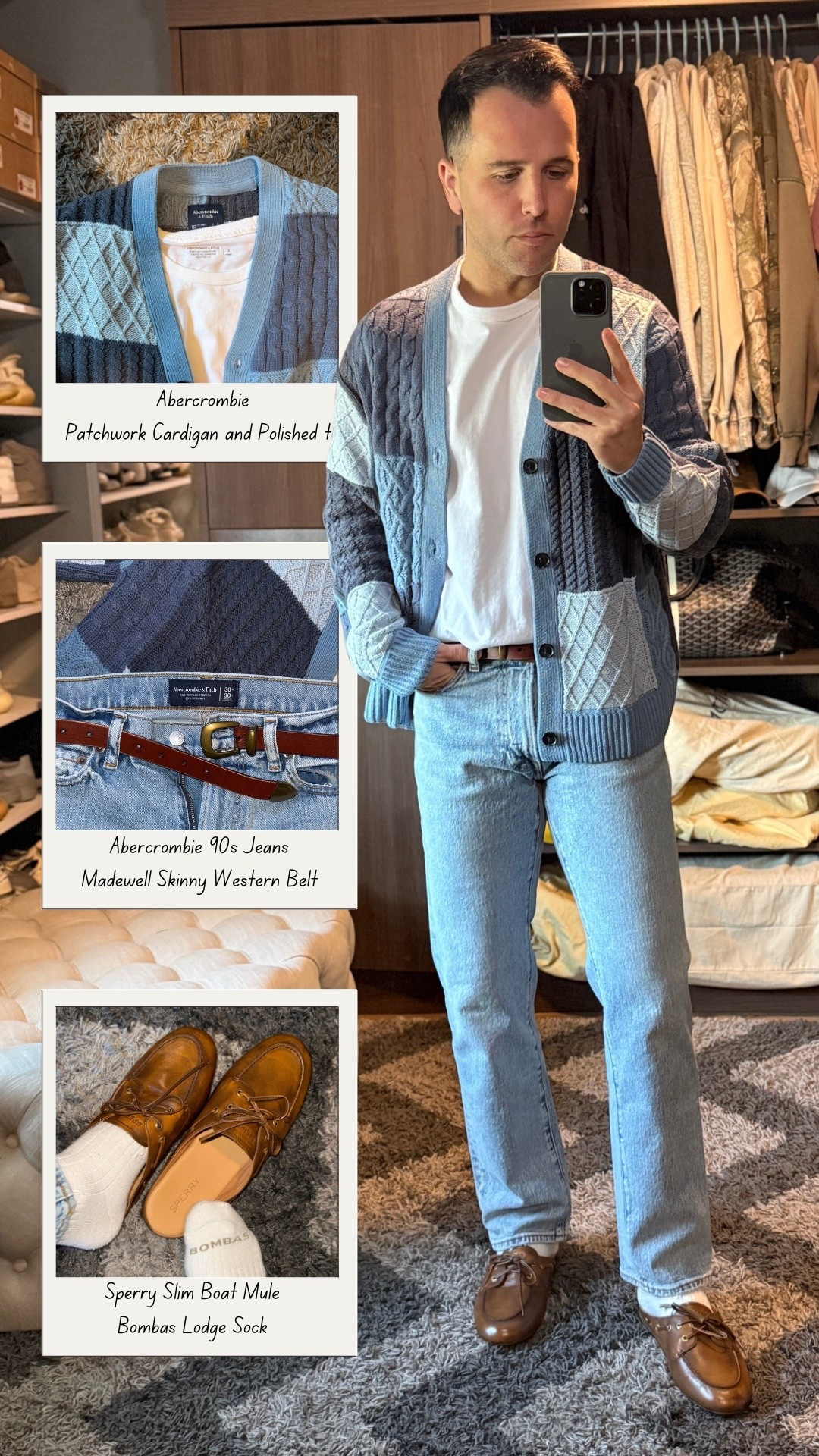 Spring outfit idea with my favorite new Abercrombie patchwork cardigan layered over a clean white tee. I was honestly saving this sweater for Good Friday church, but I couldn’t wait to wear it. Paired it with Abercrombie 90s straight leg jeans, a Madewell western leather belt, and Sperry boat mules for a casual but polished everyday look. Perfect men’s spring outfit, casual church outfit, or elevated everyday style. Everything is super versatile and easy to mix and match. #mensfashion #springoutfits #abercrombie #mule #mensoutfitideas #casualstyle #menswear #everydayoutfit #springstyle #churchstyle #christianstyle #loafers #denimstyle

#LTKootd #LTKMens #LTKgrwm
